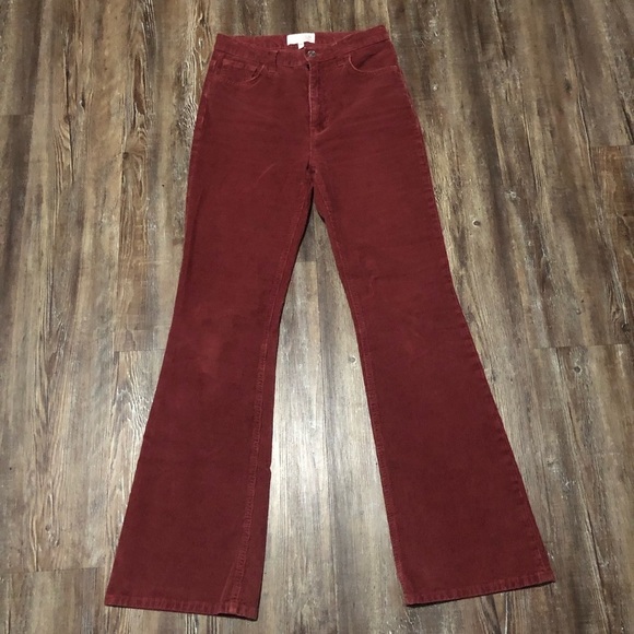 Current/Elliott Pants Women's 26 Corduroy Burgundy High Rise Flare Retro 70s - Picture 1 of 6